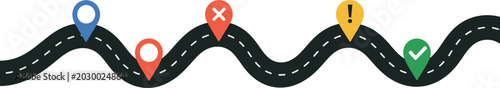 Photos Roadmap location icons illustration set, generic start error warning and success pins for project planning and navigation design