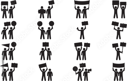 Bilde på lerret Black silhouettes of people protesting together.