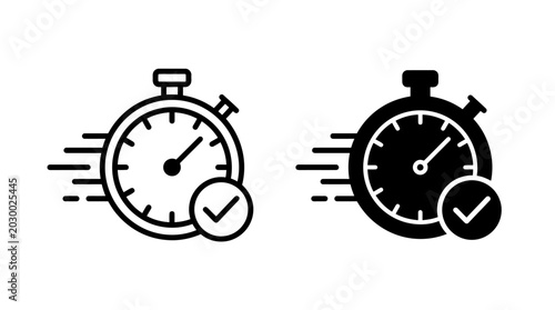 Foto Two stopwatches are racing with motion lines and checkmarks nearby