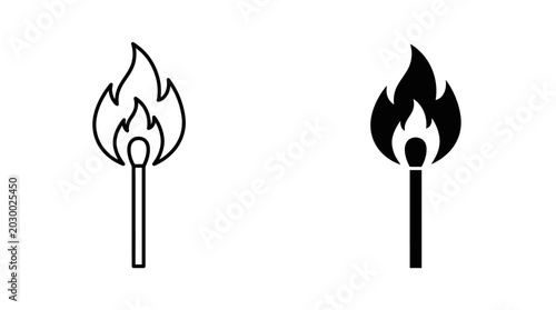 Fotografía Two torches with flames burning brightly side by side in darkness