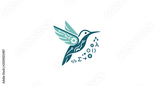 Konstfotografi Hummingbird in flight with symbols.