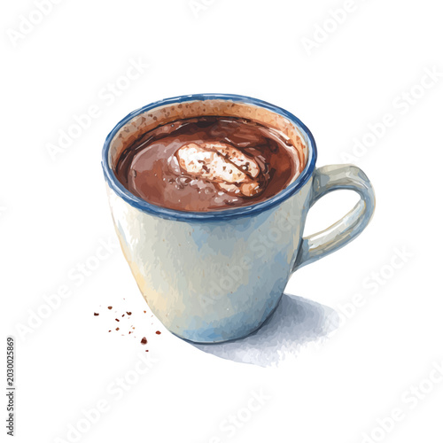 Fotografie Hot Chocolate watercolor artwork, high-quality professional vector illustration isolated on a white background