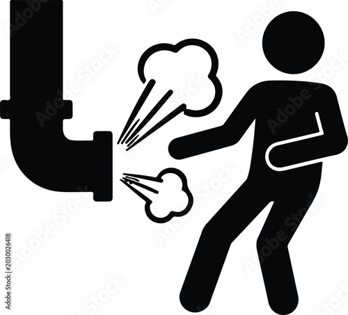 Canvas Print Man recoiling from pipe emitting steam or gas simple pictogram for danger warnin