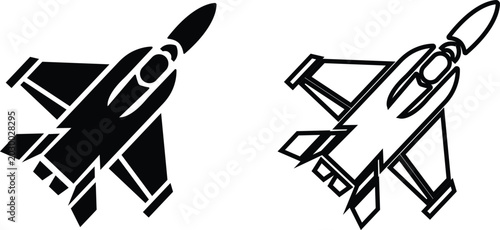 Bild auf Leinwand Military Fighter Jet Airplane Silhouette Set Collection Group, Combat Aircraft F