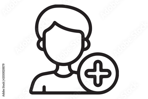 Add New User Profile Icon - Human Avatar with Plus Symbol for Account Registration and Sign Up