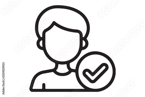 Verified User Profile Icon - Human Avatar with Approved Checkmark Symbol for Account Security
