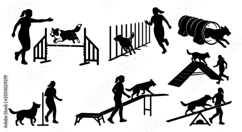 Foto Dog Agility Training Silhouettes: 9 Vector Icons for Canine Sports, Obedience, a