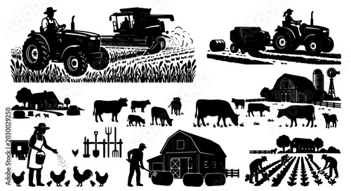 Canvastavla Farm Life Vector Set: Rural Agriculture Scenes, Livestock, and Harvest Operation