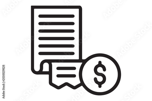 Financial Bill and Receipt Icon - Invoice Statement with Dollar Currency Symbol for Audit and Tax