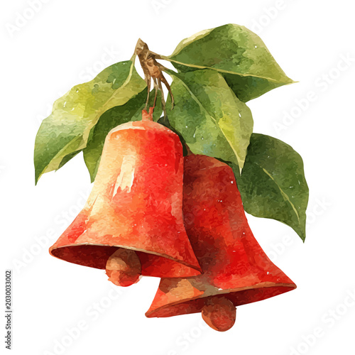 Fotografia Stylized watercolor Christmas Bells vector, modern artistic illustration with high-quality details on a pure white background