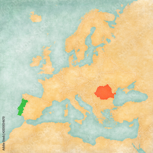 Map of Europe - Portugal and Romania