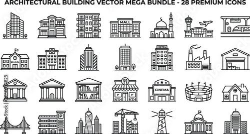 Obraz na płótnie Architectural building vector mega bundle with 30 premium icons, real estate