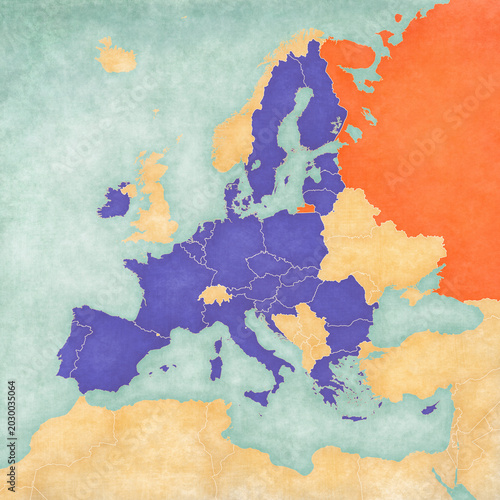 Map of Europe - European Union and Russia