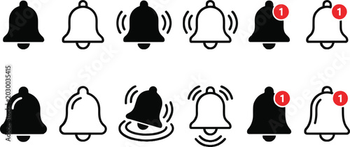 Photos Notification bell icon set with alert badge unread message reminder