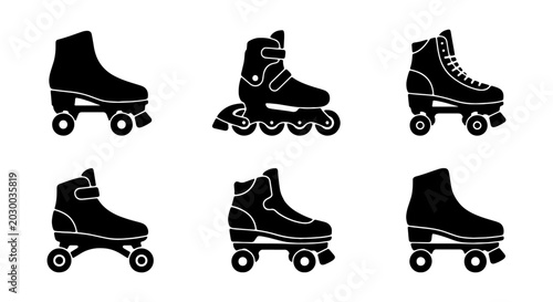 Bild auf Leinwand Roller Skate Icons Set, Inline Skates, Quad Skates, Black Vector Graphics