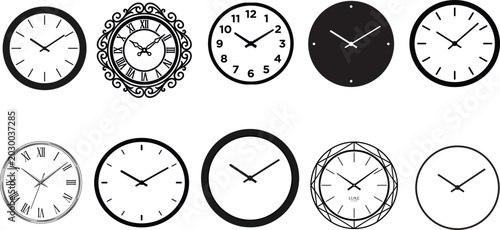 Schilderij op canvas Collection of diverse analog clocks and timepieces with wall clock, horology