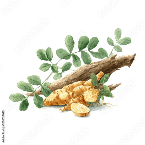 Bild auf Leinwand Stylized watercolor Astragalus Root vector, modern artistic illustration with high-quality details on a pure white background