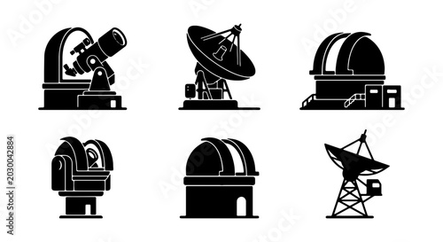 Tableau sur toile Satellite dishes, telescopes, astronomy icons, vector set