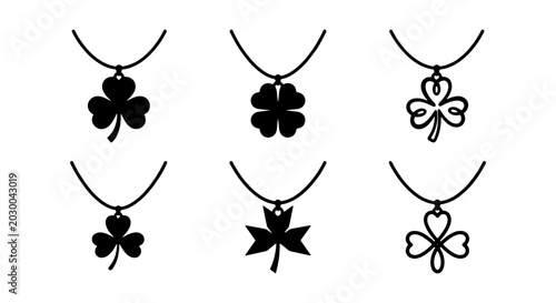 Cuadro en lienzo Black clover leaf necklace icons, four leaf clover pendants, lucky charm symbols