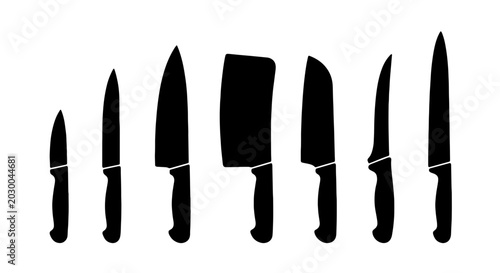 Tableau sur toile Collection of Kitchen Knives, Culinary Tools, Chef's Blades, and Cutting Impleme