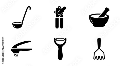 Photos Kitchen Utensil Icons Set, Cooking Gadgets Vector Graphics, Food Preparation Too