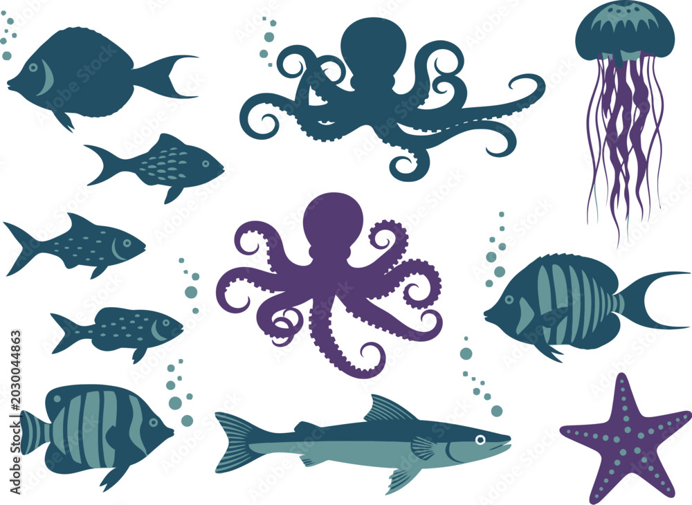 Fototapeta premium set of marine animals