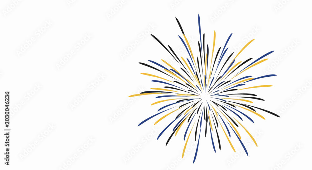 Fototapeta premium Colorful firework explosion in blue, yellow, and black, festive celebration design element, vector illustration. for branding, packaging, banner, poster, website header, and social media design use