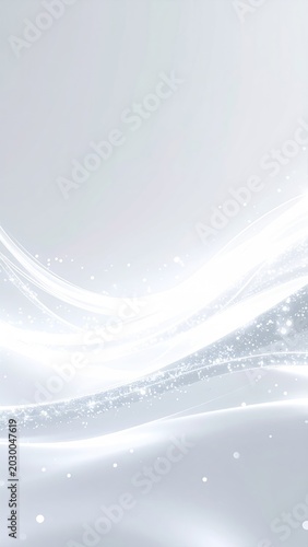 Ethereal waves of light and sparkle flow across a luminous, white background