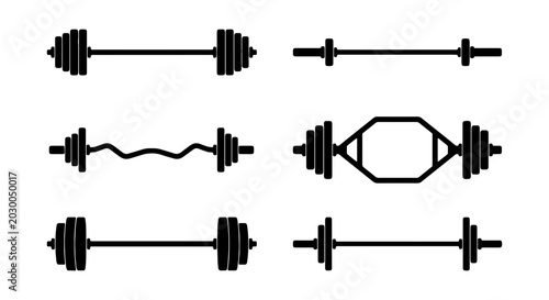 Foto Barbell Set Vector Icons, Weightlifting Equipment Silhouettes for Fitness Graphi