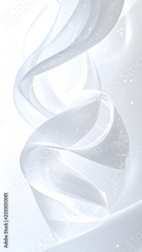 Ethereal flowing white ribbons with shimmering dust against a soft gradient background