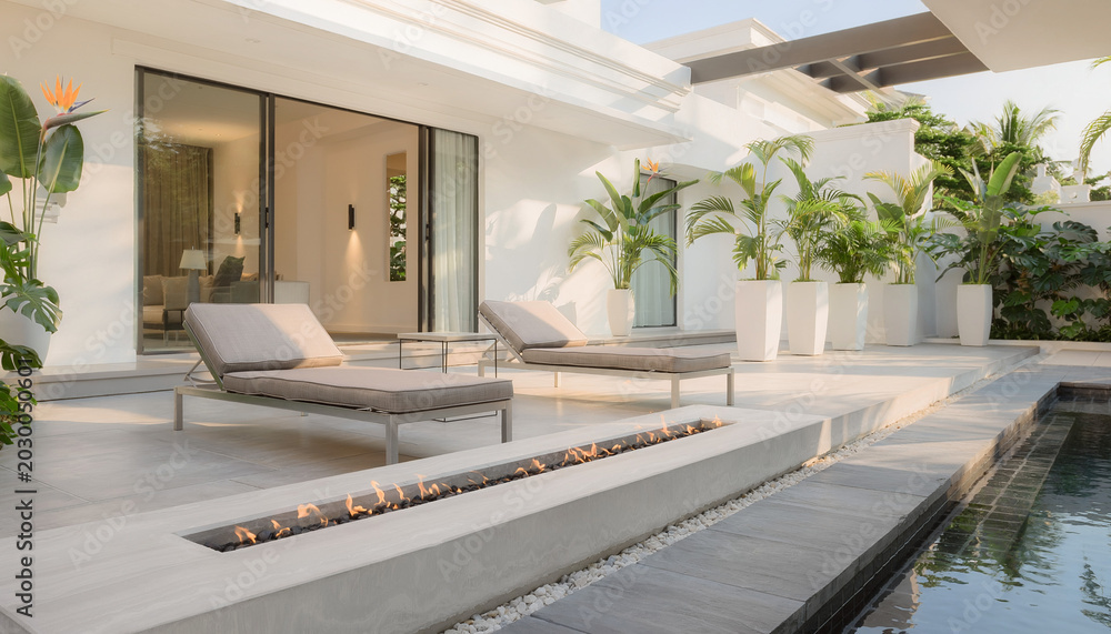 Fototapeta premium Elegant Residential Patio With Tropical Resort Style Design