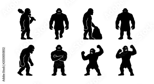 Foto Caveman Silhouettes, Prehistoric Man Icons, Primitive Human Vector Set