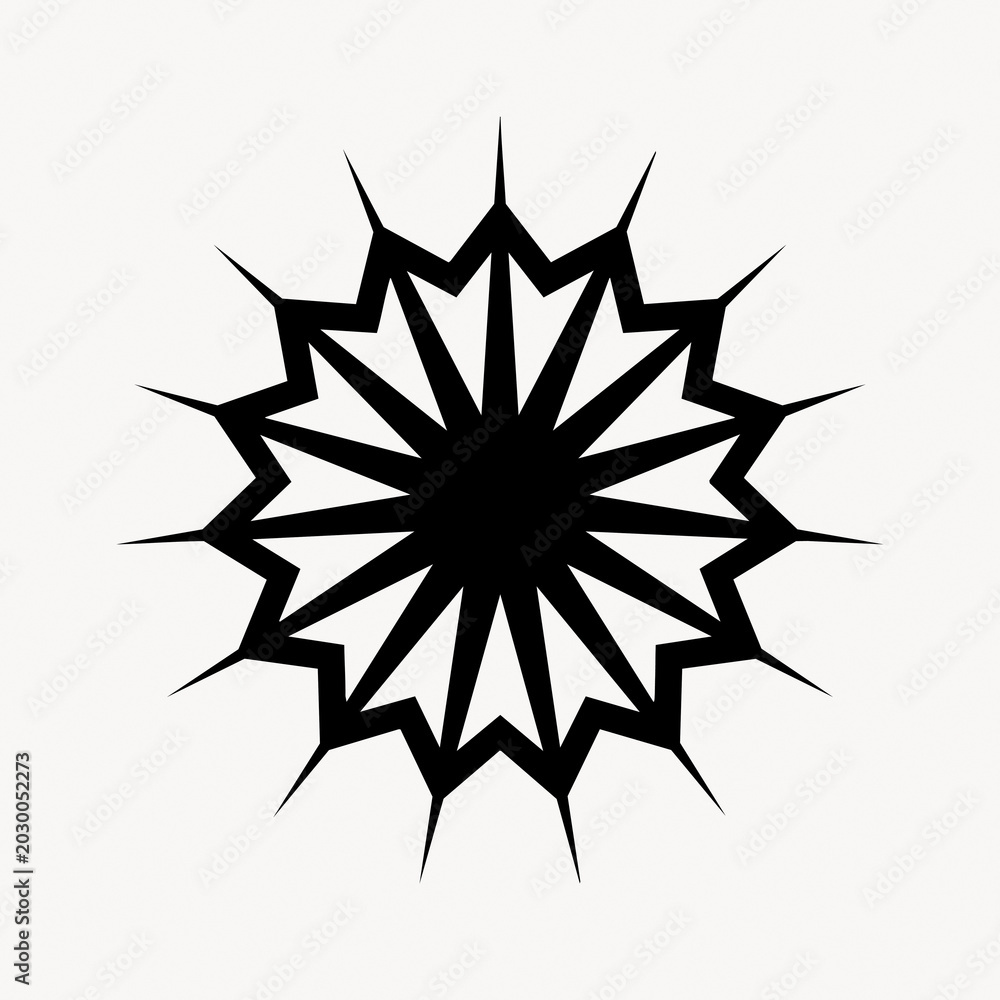 Fototapeta premium Black geometric starburst pattern on a white background.