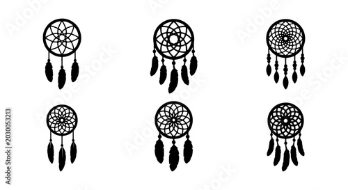 Foto Dreamcatcher Vector Icons, Native American Symbols, Bohemian Decor Elements, Tri