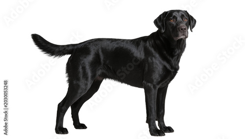 Tableau sur toile Black Labrador Retriever dog standing alert, isolated on transparent background