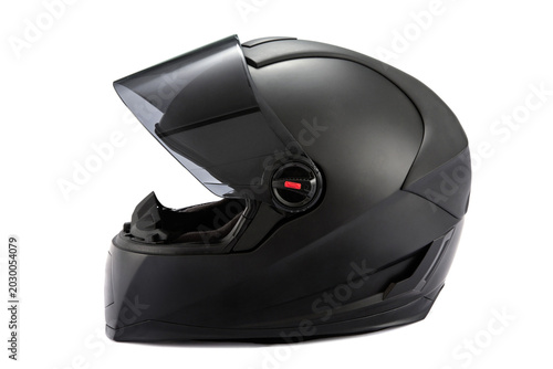 Bild auf Leinwand Matte black motorcycle helmet isolated PNG, full face modular helmet for road safety and protection on transparent background