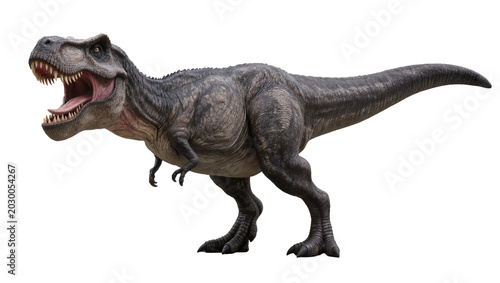 Foto Fierce Tyrannosaurus Rex dinosaur roaring with sharp teeth, isolated on transpar