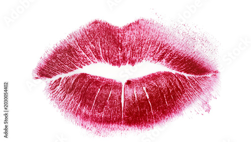 Schilderij op canvas Red lipstick kiss mark imprint, isolated on transparent background