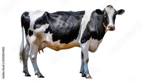Quadro su tela Black and white Holstein Friesian cow standing, isolated on transparent backgrou