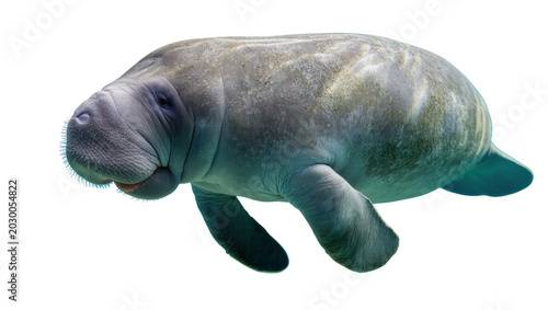 Fotografía Gentle gray manatee swimming gracefully, isolated on transparent background