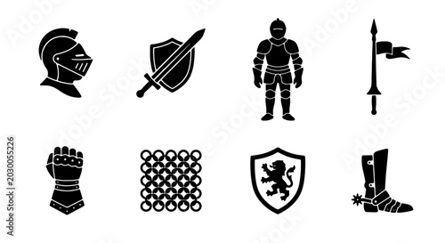 Tableau sur toile Medieval Knight Armor Set, Historical Warrior Equipment Icons, Vintage Military