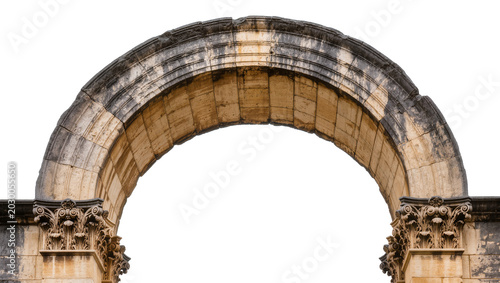 Fotografie Ancient stone archway with ornate Corinthian columns, isolated on transparent ba