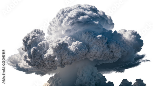 Foto Massive grey volcanic ash cloud erupting upwards, isolated on transparent backgr