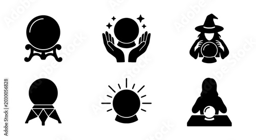 Bild auf Leinwand Mystical crystal ball icon set, magic fortune teller vector, 6 occult orb symbol