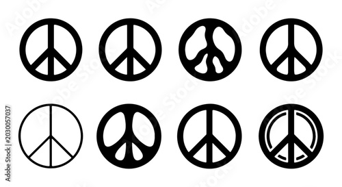 Tableau sur toile Peace sign icon set, black pacifist symbol collection, 8 vector graphic elements