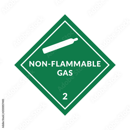 Non Flammable or Non Toxic Flat Vector Sign on Green Background. Placards class 2 of Hazardous Material.