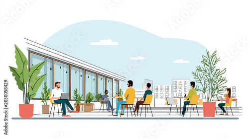 Outdoor Workspace Mockup with Laptops and Smartphones