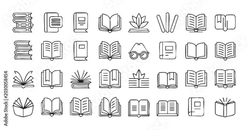 фотографія Set of black outlined book icons and symbols ideal for educational and reading related projects