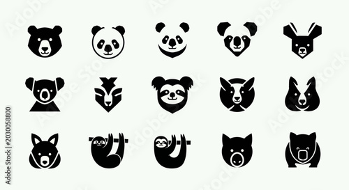 Canvas Print Cute Animal Icons Set: Bears, Pandas, Koalas, Sloths, Foxes, and More