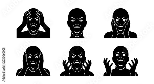 Фотография Set of 6 Black Silhouette Icons: Expressions of Anger, Frustration, and Distress